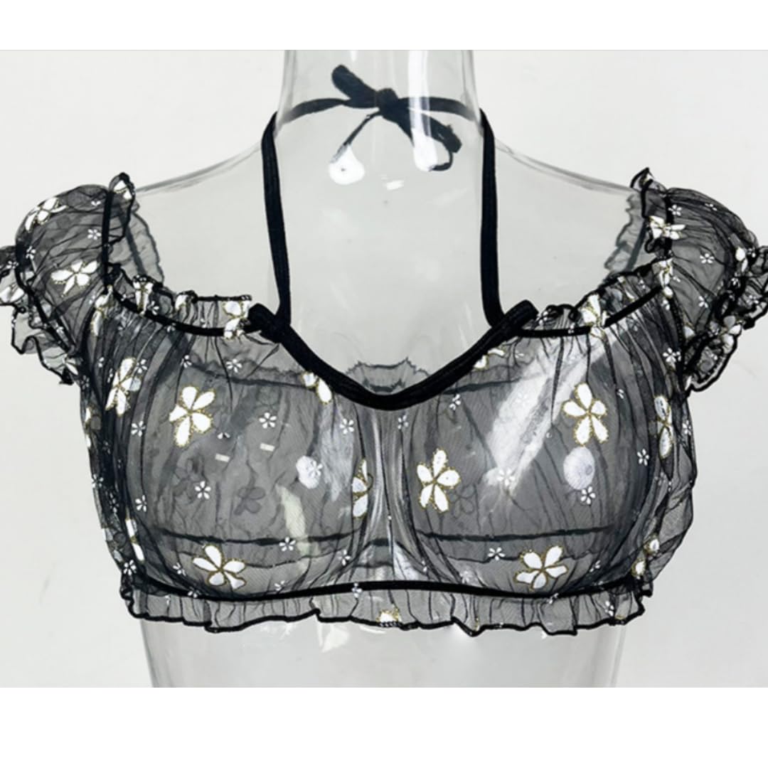 Sexy outfit Damskie seksowne biustonosze i majtki w kropki komplety bielizny Babydoll Strappy przezroczyste wykończone frędzlami bielizna z uroczą kokardką G String