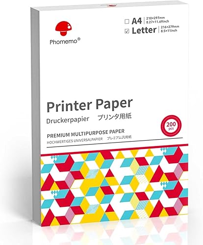 Phomemo Papel de impresora de copia de 8.5 x 11 pulgadas para cinta térmica P831, impresión avanzada de transferencia térmica, papel compatible con