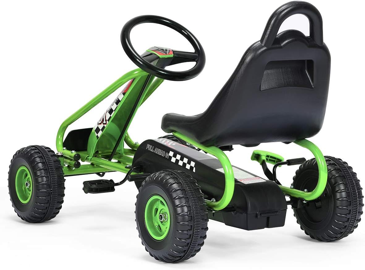 RELAX4LIFE Go Kart para Niños Con Freno de Mano y Asiento Ajustable, Coche de Pedales Con Ruedas Antideslizantes, 3-6 Años, Regalo, Carga 30kg (Verde)