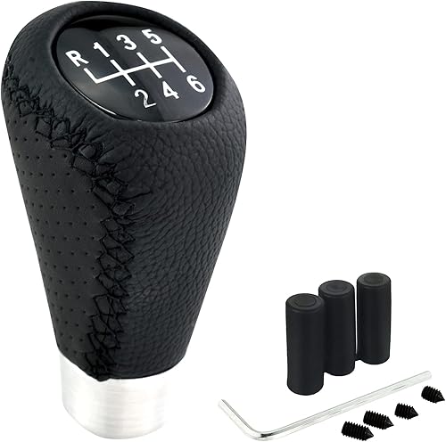 Miniatura 1 de Lunsom Pomo de palanca de cambios de 6 velocidades, mango manual de palanca de cambios de cuero, accesorios para automóvil para la mayoría de