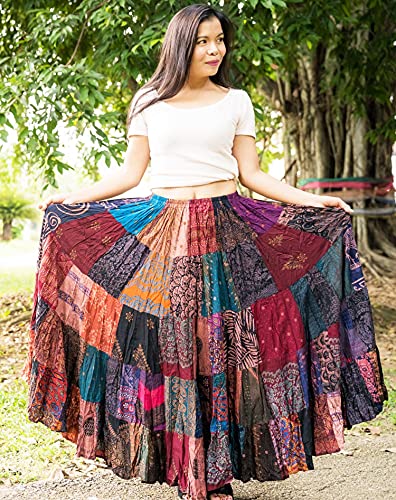 Long Patchwork Skirt Romani Boho Multi Colored Unique Tiered 100% Silky Rayon3