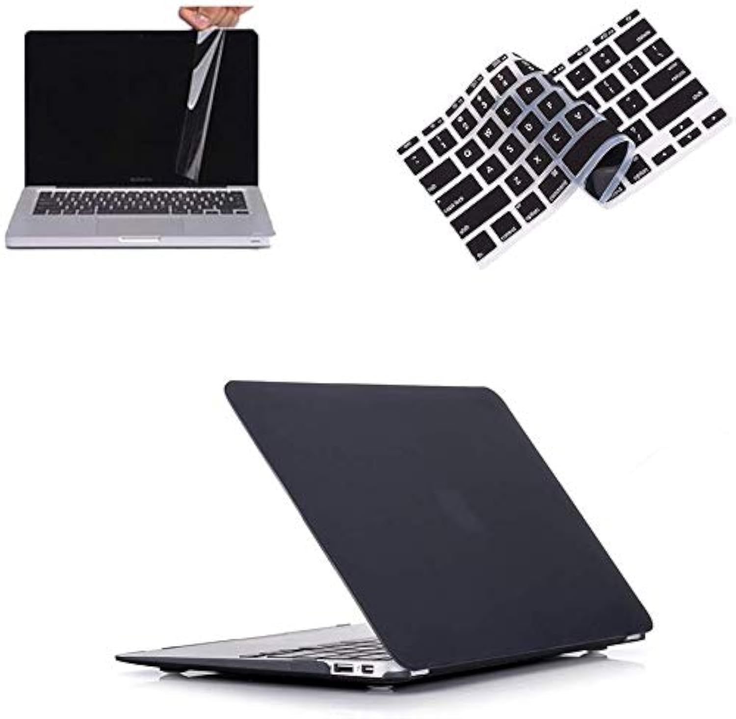 RUBAN Case Compatible with MacBook Air 11 Inch Release (A1370/A1465) - Slim Snap On Hard Shell Protective Cover and Keyboard Cover, Screen Protector for MacBook Air 11 (Classic Black)