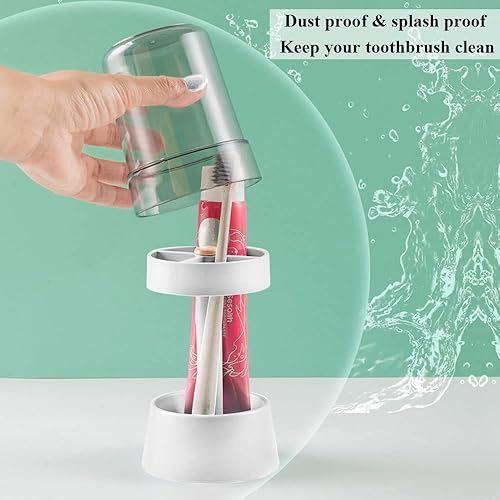 Miniatura 2 de Soporte para cepillos de dientes con tazacubierta contiene 3 ranuras compatible con cepillos de dientes convencionales puede almacenar pasta de