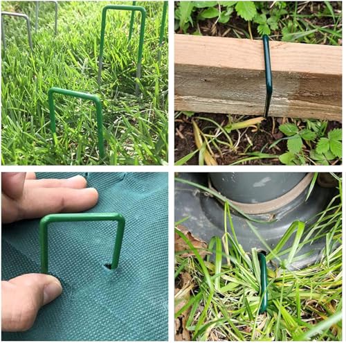 Cobenga 100 Stück U-förmige Gartenheringe, 150 mm, U-förmige, robuste Unkrautvliesheringe, verzinkter Stahl, Metall-Gartenheringe, Kunstrasenheringe, Stifte für Unkraut, Gewebe, Matten, Kunstrasen
