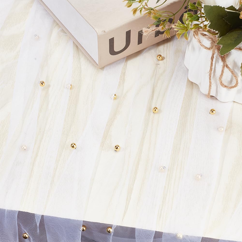 GORGECRAFT 160cm Wide White Tulle Fabric Studded Gold Pearl 2 Yards Soft Lace Mesh Net Table Cloth Tulle for Wedding Dresses Bridal Veil Bows Making Home Party Backdrop Decorations DIY Sewing Crafts - Image 4