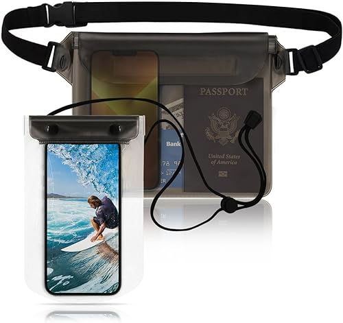 Jasilon Bolsa impermeable para teléfono y teléfono celular con correa para la cintura paquete de 2 Actualizado seguro y seco Accesorios de playa