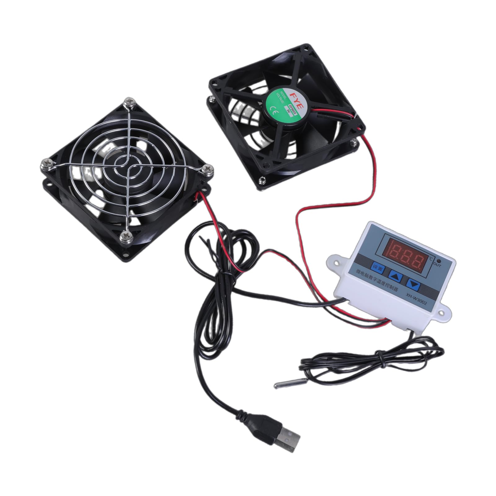 QIEIEI 80mm USB Powered Quiet Cabinets Cooling Fan with Adjustable Thermostat Control for Cabinets Pet Kennels Router Coolers