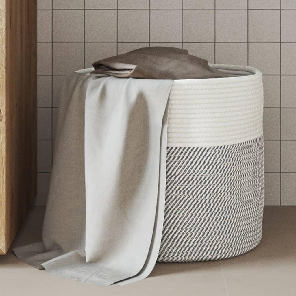 Aufbewahrungskorb Grau und Weiß Baumwolle Ø40x35 cm geflochten, vielseitiger Flechtkorb für Wohnzimmer Kinderzimmer Badezimmer, skandinavisch rustikal Boho Naturstil