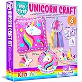 krafun my first unicorn art & craft kit per bambini principianti, include 6 progetti con animali, istruzioni e feltro, carta per pizzo, cucire, colorare, acchiappasogni, charm mosaico