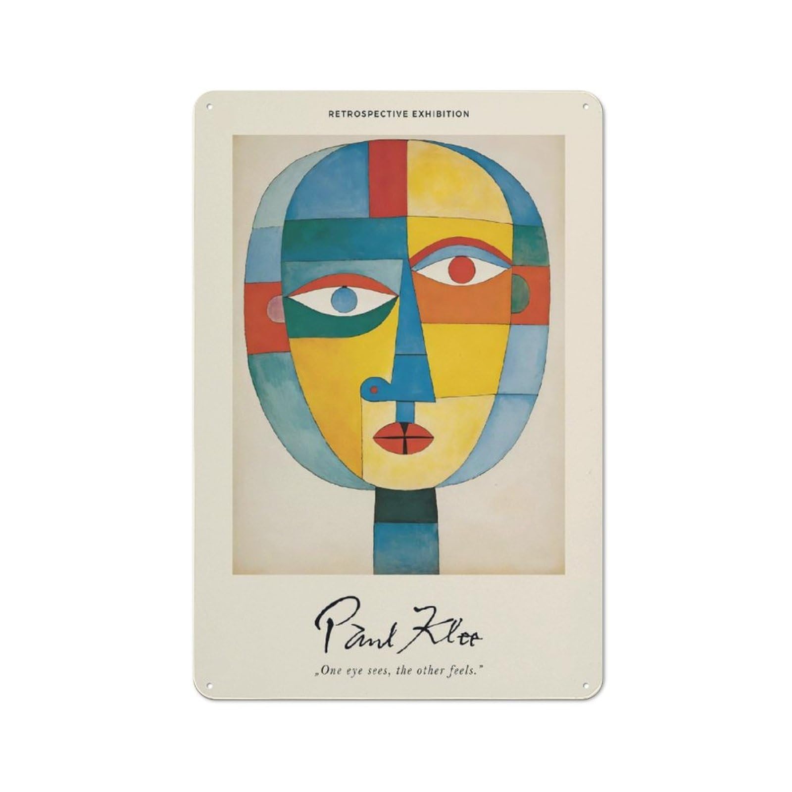 Junmoney Style-22 Metal Wall Sign 30X20cm Featuring Paul Klee Face For Hallway Wall, For Hallway Decor Lovers, For Retro Home Interiors