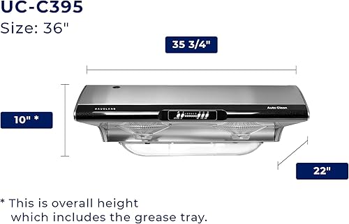 Miniatura 9 de Hauslane Extractor de cocina para debajo del gabinete de la serie Chef C395 de 36 pulgadas  Diseño delgado de acero inoxidable con autolimpieza