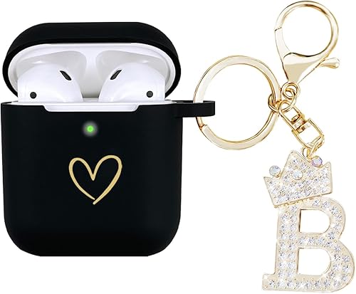 AIIEKZ Funda compatible con AirPods, funda de silicona suave con patrĂłn de corazĂłn dorado para AirPods de 2 y 1 generaciĂłn con llavero de letra A-Z AIIEKZ Funda compatible con AirPods, funda de silicona suave con patrĂłn de corazĂłn dorado para AirPods de 2 y 1 generaciĂłn con llavero de letra A-Z