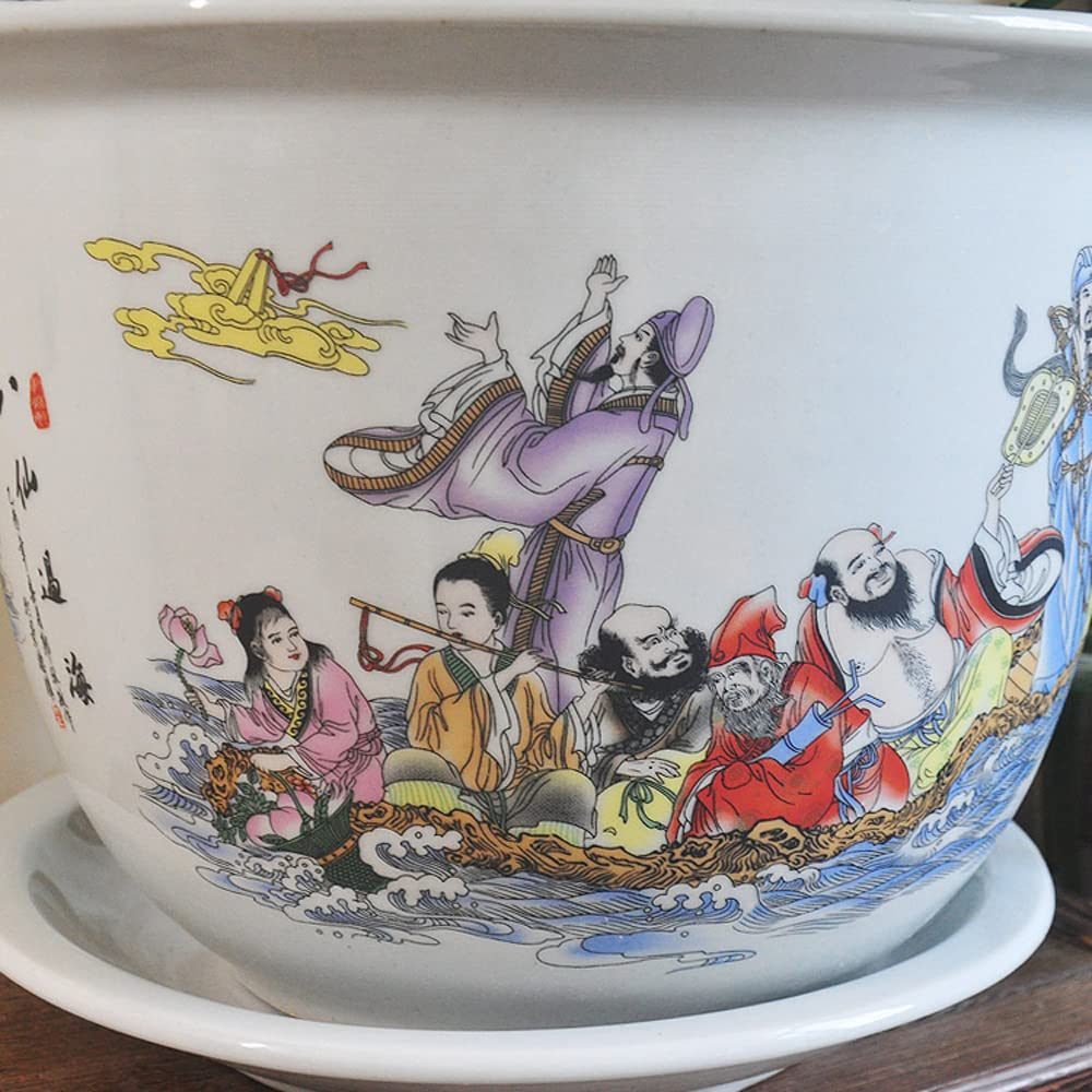 Chinoiserie Home Garden Pflanzgefäß Jingdezhen Extra großer Keramik-Blumentopf für drinnen und draußen(Blau, weiß – Höhe 23 cm