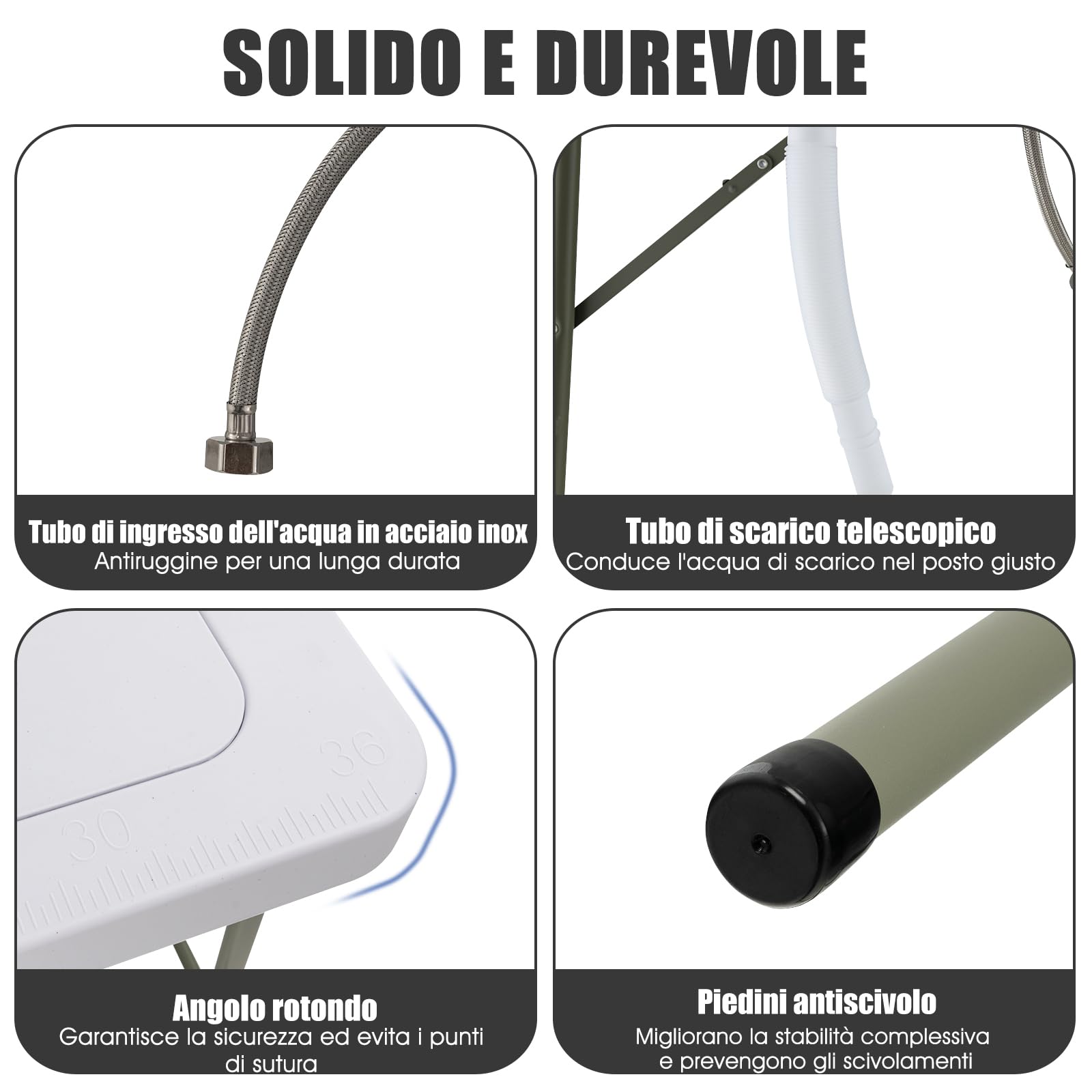 GYMAX Tavolo Portatile per la Pulizia del Pesce, con 2 Lavandini e Rubinetto Girevole, in Acciaio e HDPE, per Campeggio, Pesca, Picnic, Portata 150 kg, 101,5 x 65,5 x 107,5 cm