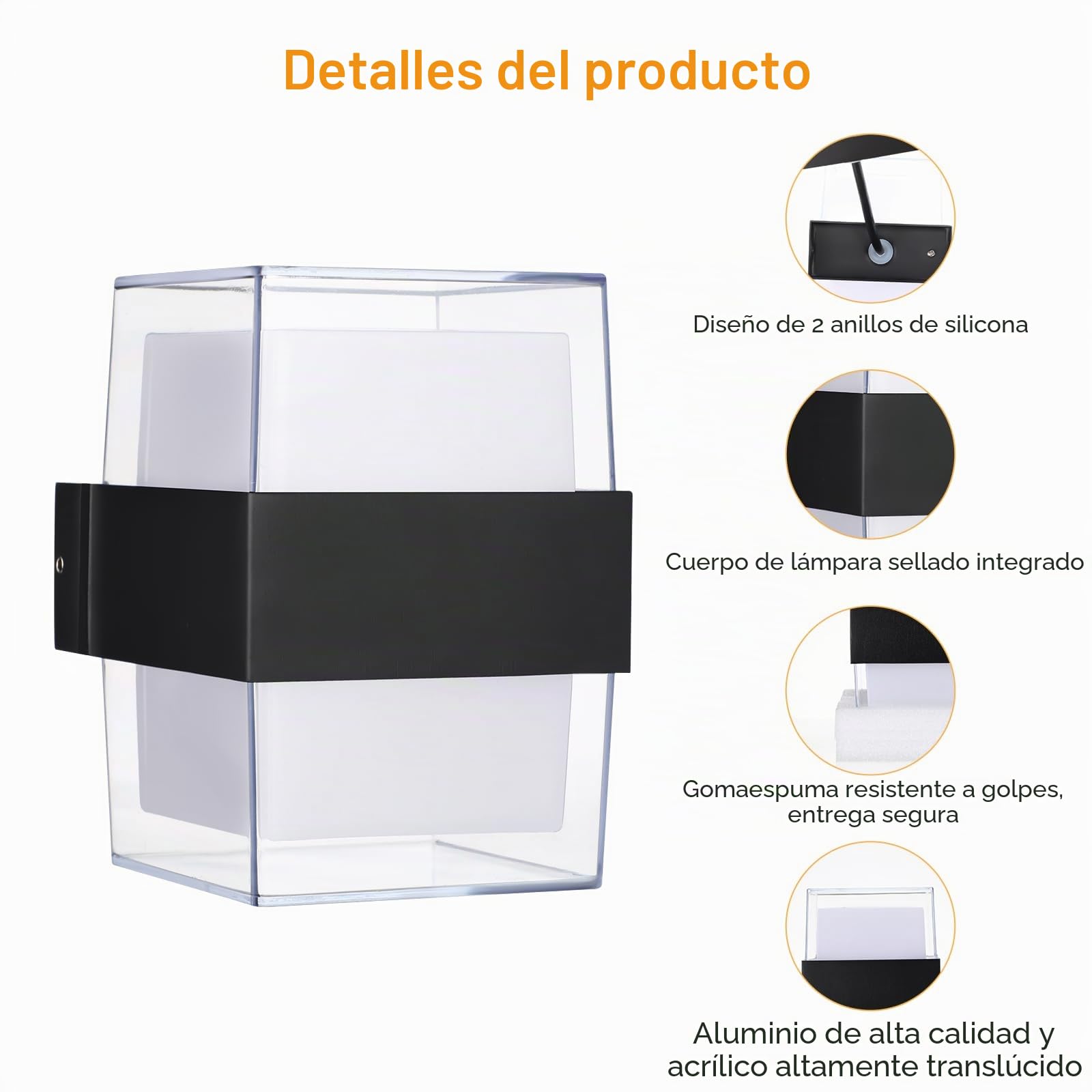 LED Aplique Pared Interior, 12W 1200LM Lampara Exterior Moderna, IP65 Apliques Pared, 3000K Up and Down Iluminación, Luz Exterior Pared para Salón Dormitorio Jardin Balcón Baño, Negro 2 Pack