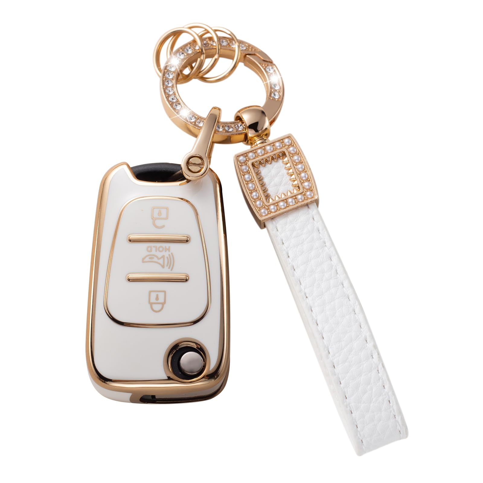 for Kia/Hyundai Key Fob Cover with Leather Lanyard, Car Key Fob Case Compatible with 2010-2013 Soul 2012-2014 Rio Sportage Smart Key Protector Holder