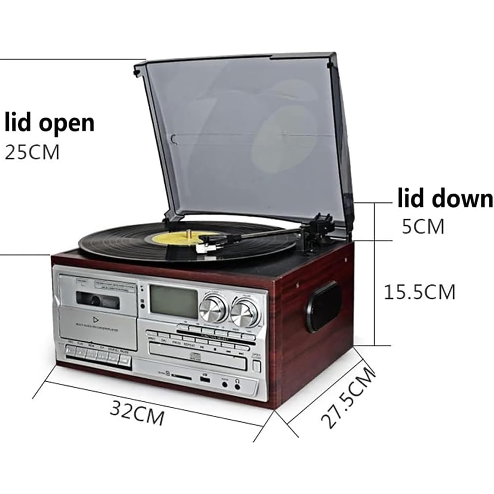 Giradischi Vinile, Giradischi a 3 Velocità con CD Cassetta Bluetooth | Giradischi Vintage con 33/45/78 RPM, Radio AM/FM, Altoparlanti Integrati, Audio Wireless Bluetooth per Musica Vinile CD(D)