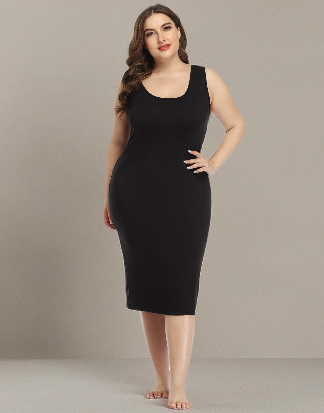 HDE Plus Size Bodycon Midi Dress Casual Fitted Jersey Tank Everyday Sundress - Image 7