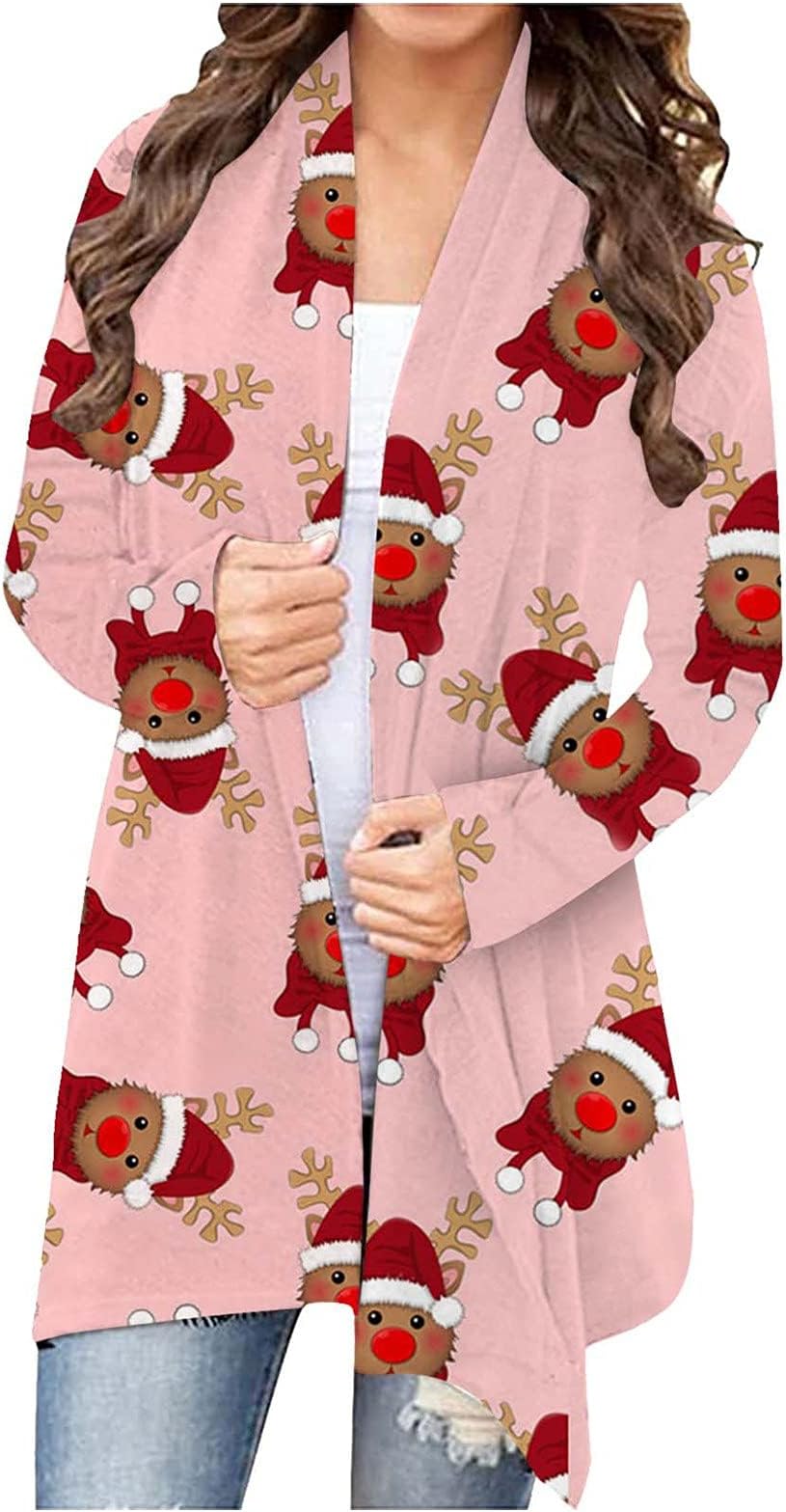 GenericUgly Christmas Sweater Funny Cardigan Sweaters for Women Lightweight Open Front Sweater Christmas Graphic Knit Tops