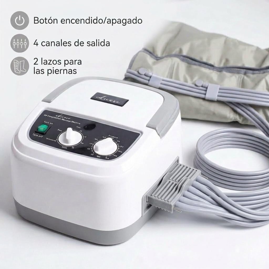 Edicare, Presoterapia para Casa, para Piernas y Pies Cansados, 6 Valvulas, Favorece una Mejor Circulación, Drenaje Linfático, Fácil Uso, Eficacia Profesional (Dispositivo y perneras)
