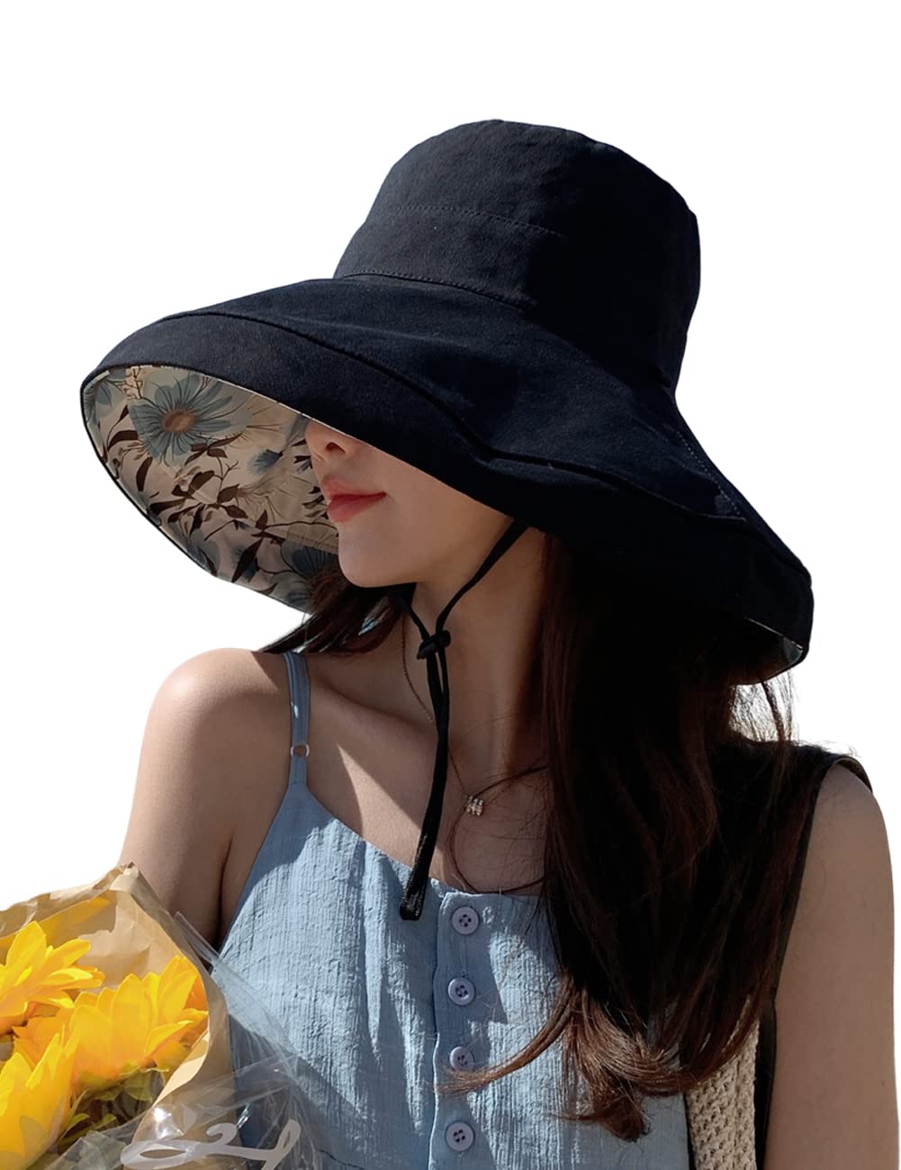 KORADIWomen Sun Hats Packable Reversible Bucket Hat Boho Printed Hat Wide Brim Summer Beach Cap UV Sun Protection