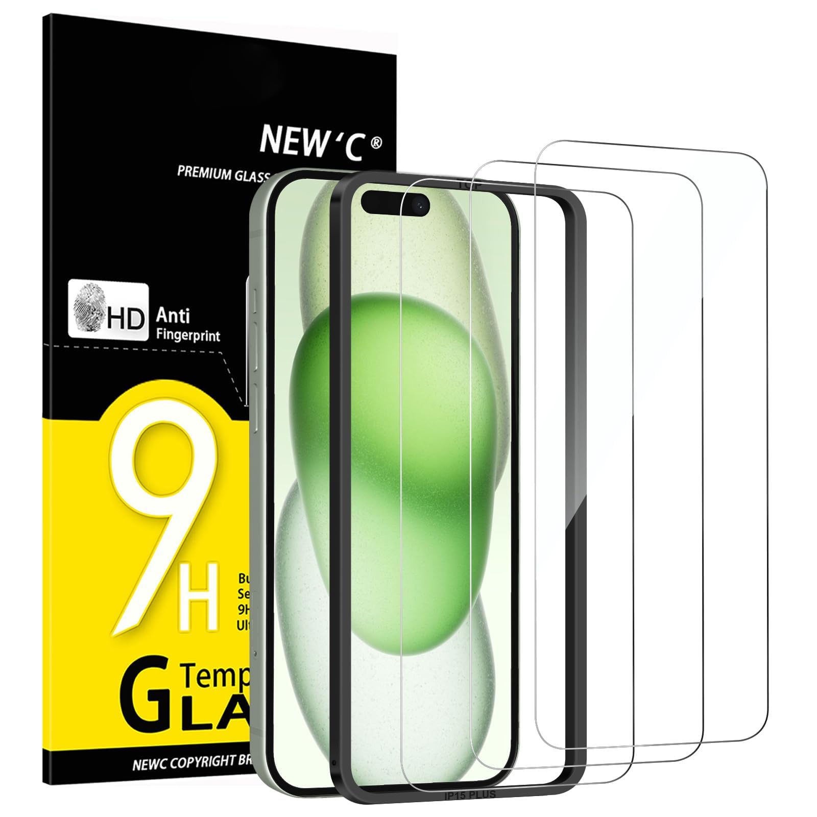 NEW'C for iPhone 16 Plus, iPhone 15 Plus Screen Protector Tempered Glass