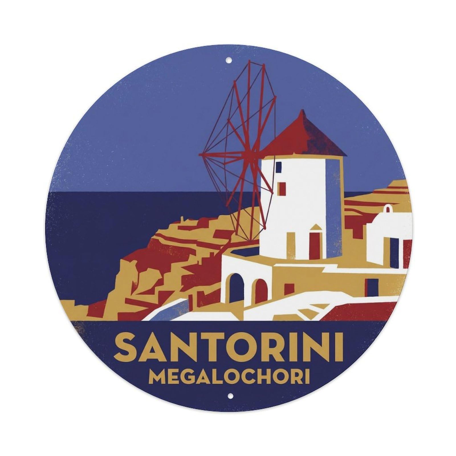 White Windmill Megalochori Santorini Greece Cyclades Metal Tin Sign