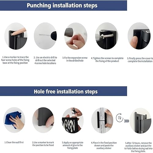 Miniatura 6 de Perchero plegable triple con brazo extendido, estante de secado de ropa montado en la pared para secar al aire, perchero plegable retráctil para