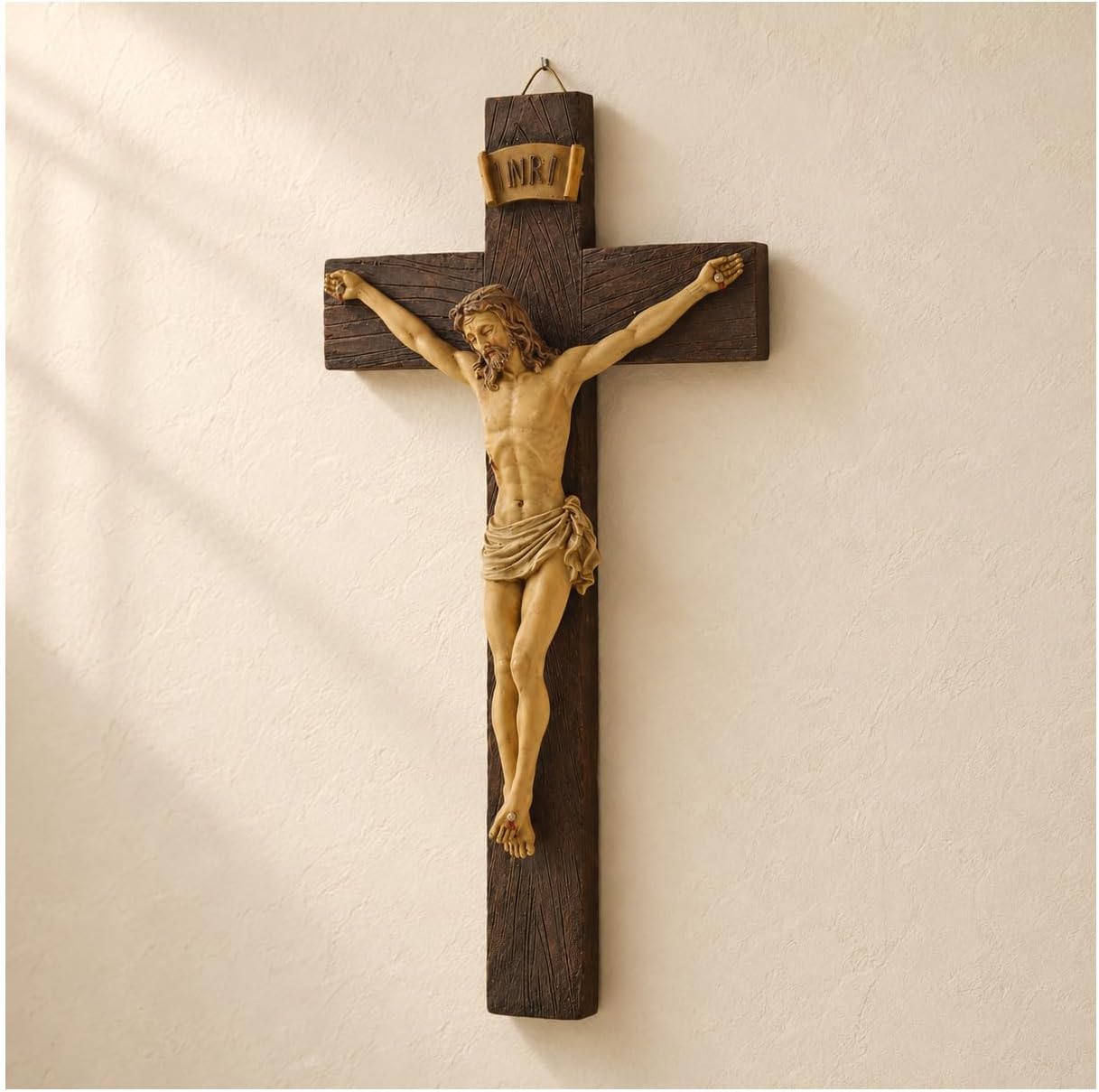 Jesus Crucifix Wall Cross, Resin Catholic Hanging Decor, 9.05 Inch | INRI Religious Hanging For Prayer Rooms, Home Altars, Churches, Chapels, Bedrooms, Easter And First Communion Gifts