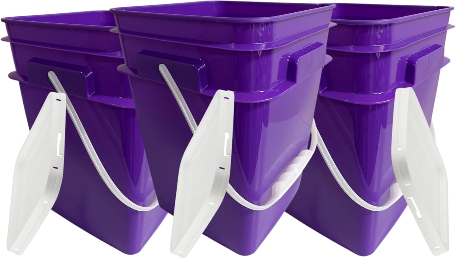 House Naturals 4 Gallon Square Food Grade Bucket Pail with Plastic Handles and Lid (Pack of 3) Made in USA containers (Purple)