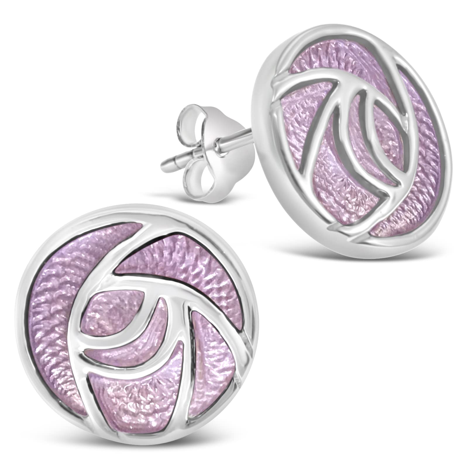 Alexander Castle Charles Rennie Mackintosh - Pendientes de plata de ley 925 esmaltados con rosa rosa para mujer, pendientes de tuerca con caja de regalo, 15 mm x 15 mm