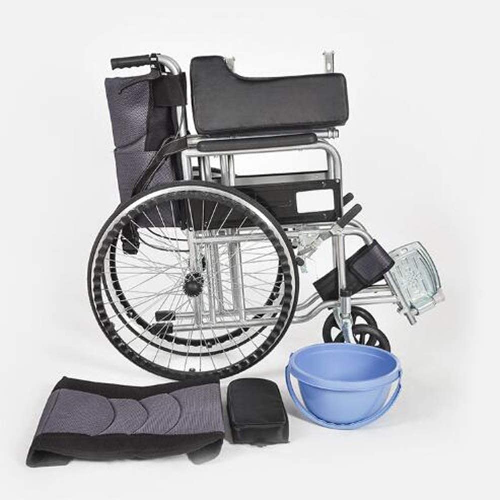 Silla de ruedas para viajes en tránsito, plegable, con inodoro, para personas mayores, discapacitadas, portátil, ligera, para automóvil, con carrito ultraligero, con cojín de doble capa, color rojo y