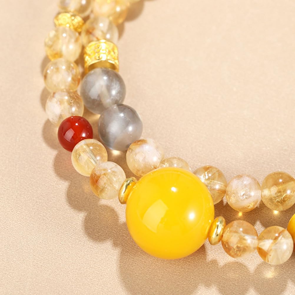 Bracciale in Cristallo a Sei Pietre: Quarzo Giallo, Agata Gialla, Agata Rossa, Occhio di Tigre Giallo, Occhio di Tigre Dorato e Gioielli con Perline di Pietra Luna Grigio Argento