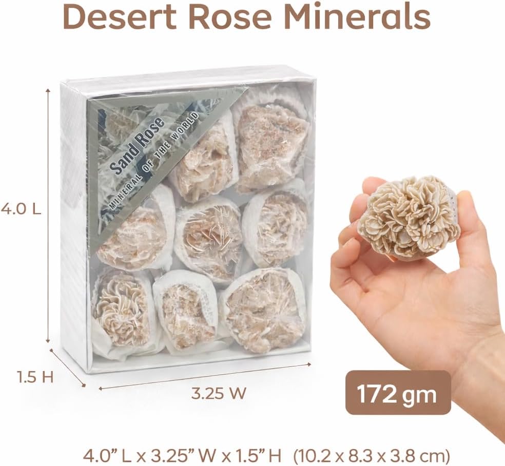 Desert Rose Crystal Specimen Set | 9-10 Piece Natural Raw Sand Rose Mineral Stone | Authentic Sahara Desert Formation | Collectors Gift Box | Home Decor & Crystal Collection