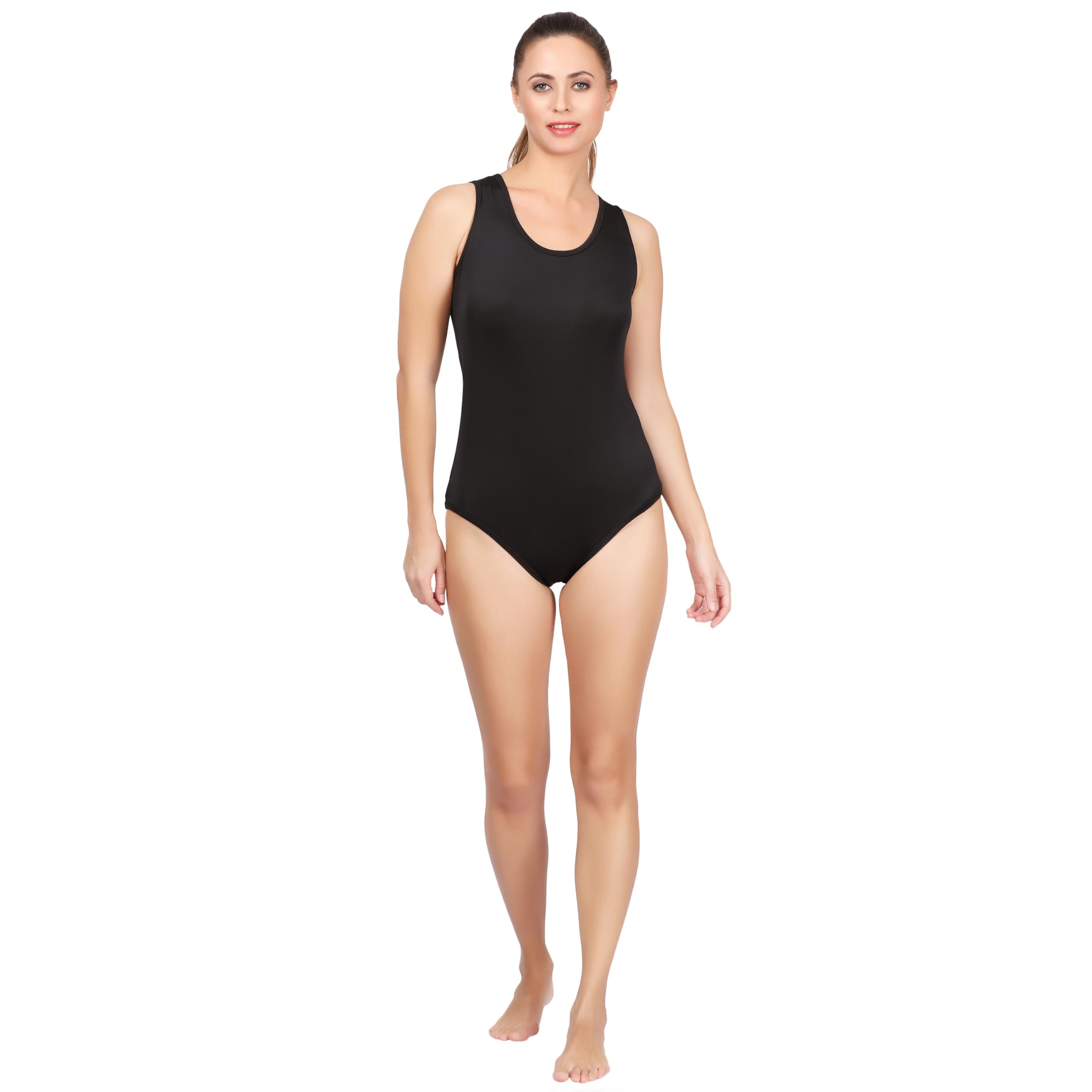 krikus Women’s Solid Black One Piece Swimsuit | Padded Nylon Lycra Swimwear for Pool & Beach (Comfort Fit)-picture-14