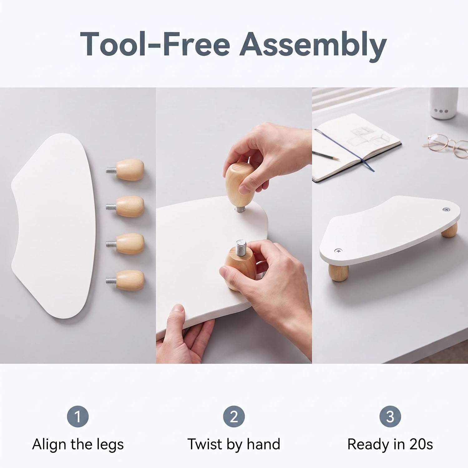 Cute Wooden Monitor Stand, Ergonomic Elevated Frame, Office Storage
