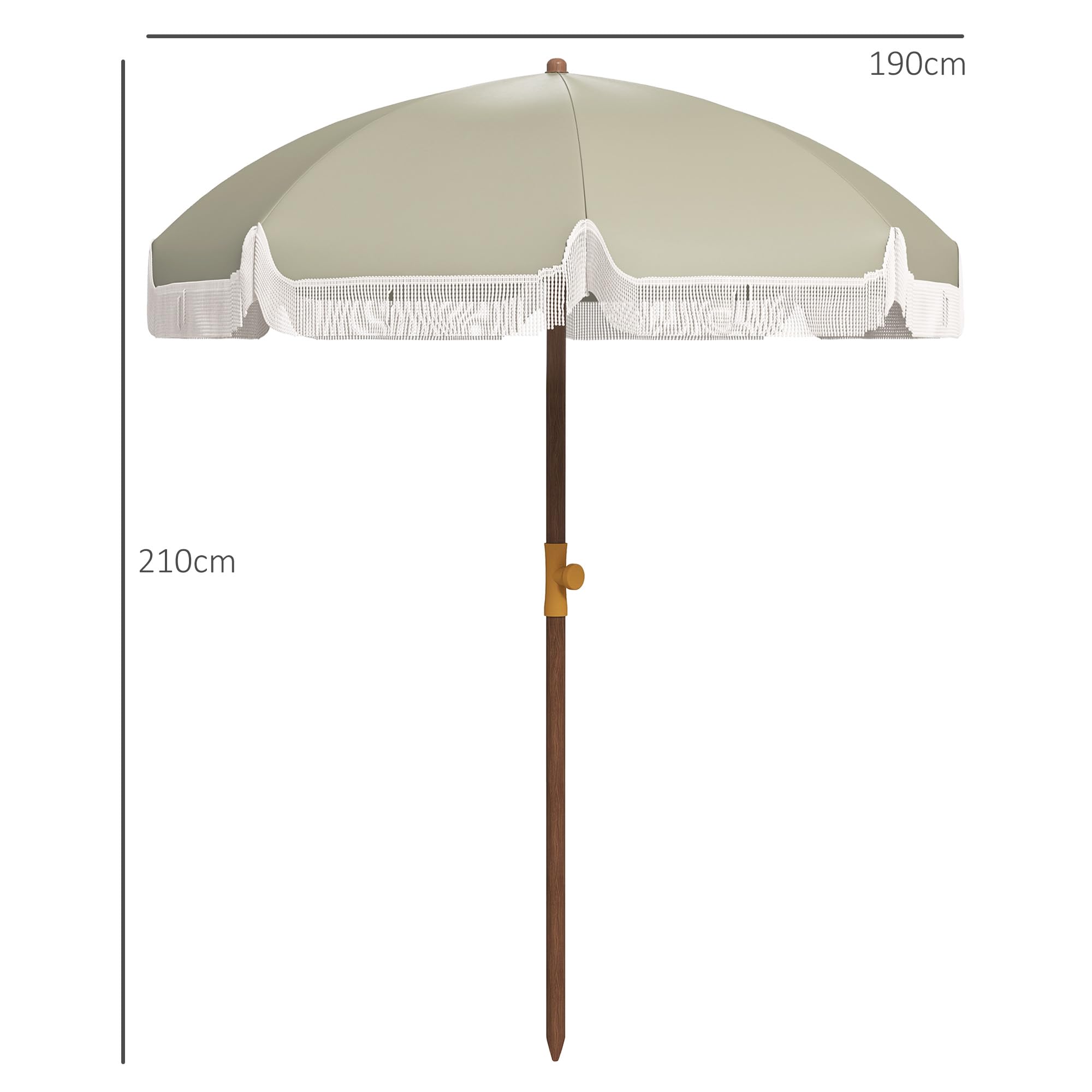 Outsunny Ombrellone da Spiaggia Ø1.9x2.1 m con Borsa di Trasporto, Ombrellone da Mare con 8 Stecche in Metallo e Poliestere 120g/㎡, Protezione UV40+