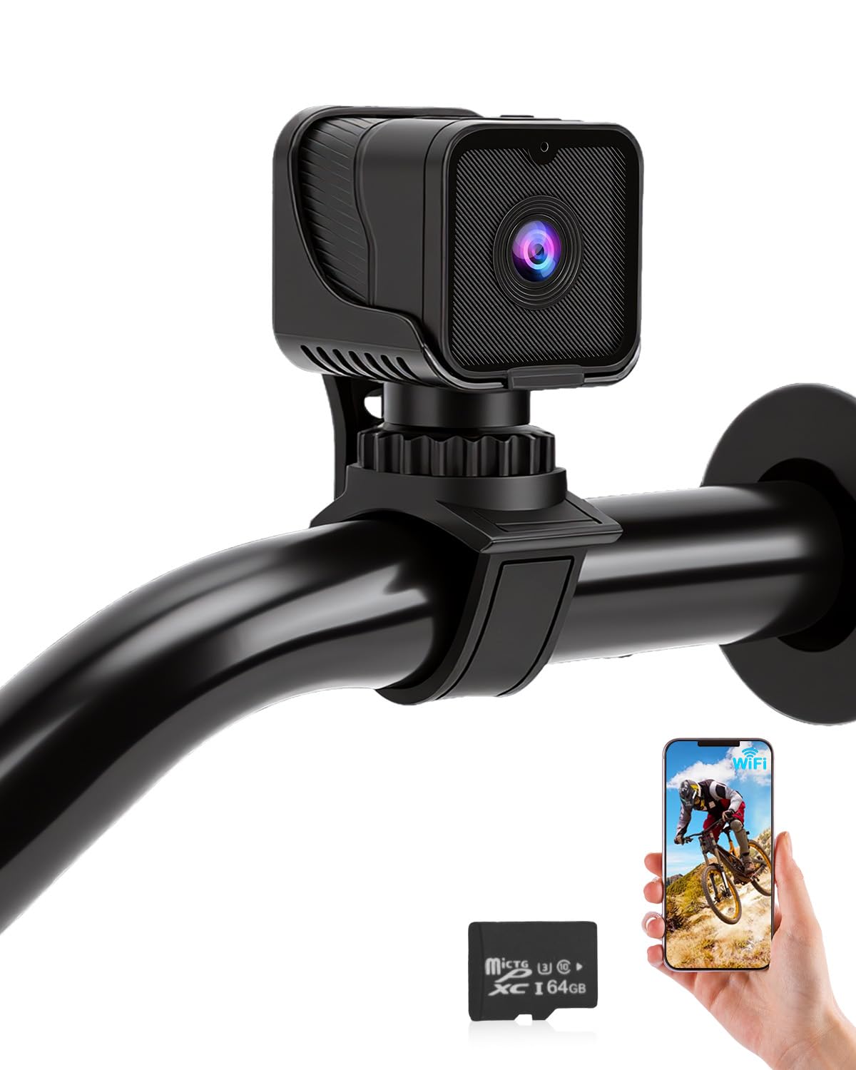 WLAN Action Kameras 120°Weitwinkel Sportkamera Mini Action Cam 1080P HD Dashcam Fahrrad für Helm und Fahrrad Mit Loop Aufzeichnung 64GB Speicherkarte Mit Halterungen