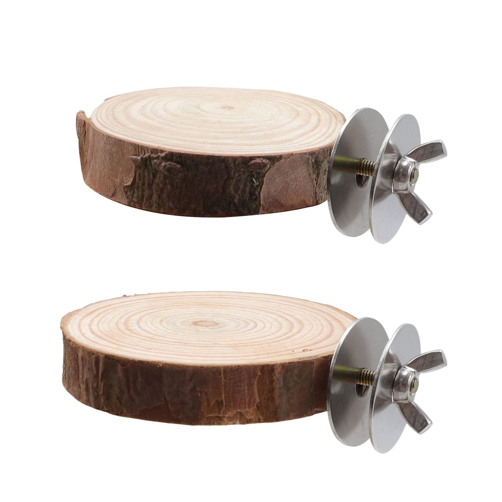 Wood Bird Perch Stand for Cage, Natural Round Wooden Parrot Platform Bird Perch Bird Toy for Canary Parakeet Cockatiel Parrot Budgie Sparrow (2 Pcs, 3.3inch & 2.7inch)