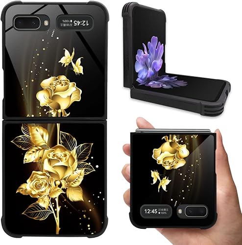 DAIZAG Funda compatible con Samsung Galaxy Z Flip 5G, flor dorada y mariposa rosa para hombre y mujer, protección completa, a prueba de golpes,