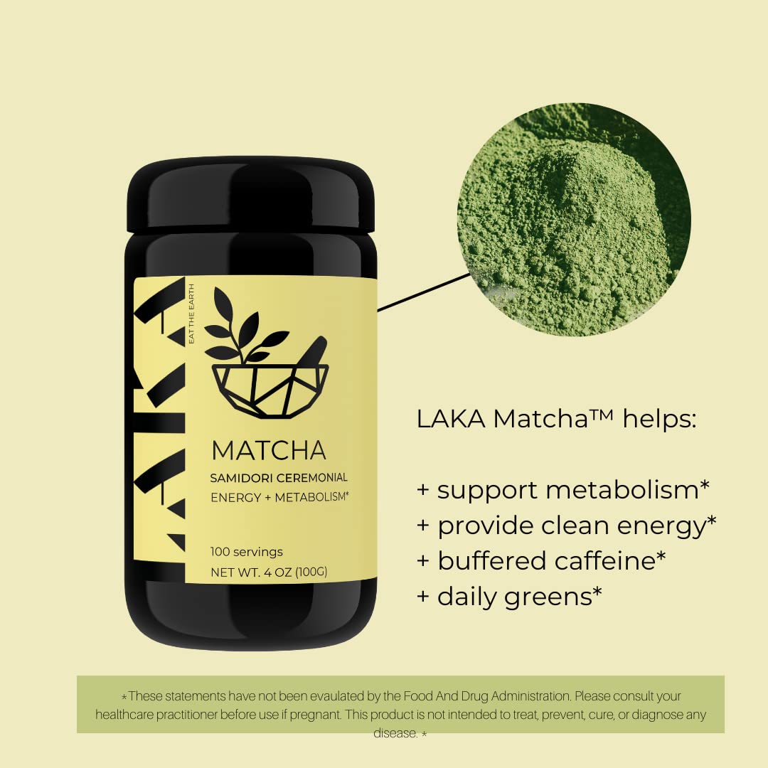 LAKA Ceremonial-Grade Matcha Green Tea Powder 100 Servings Premium Japanese Samidori Gluten-Free Vegan Third-Party Tested Supports Energy Metabolism — view 2