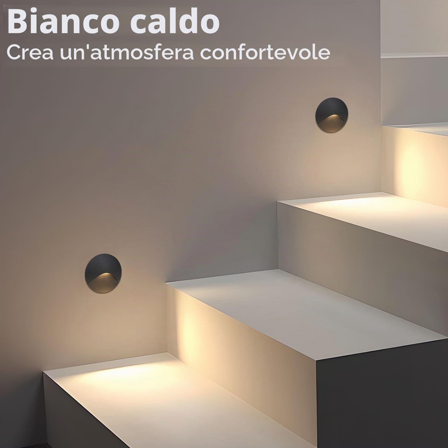 8 Pezzi segnapasso led 3W 3000K Alu, Applique da Parete LED incasso per scale, 60mm IP44 luci scale con scatola da incasso illuminazione da parete, per Interno esterno giardino, guscio nero