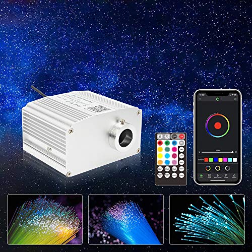 CHINLY Bluetooth Twinkle 10W RGBW APP/Remote LED Fiber Optic Star Ceiling Lights Kit 200pcs 0.75mm 6.5ft Optical Fiber+5 Crystals