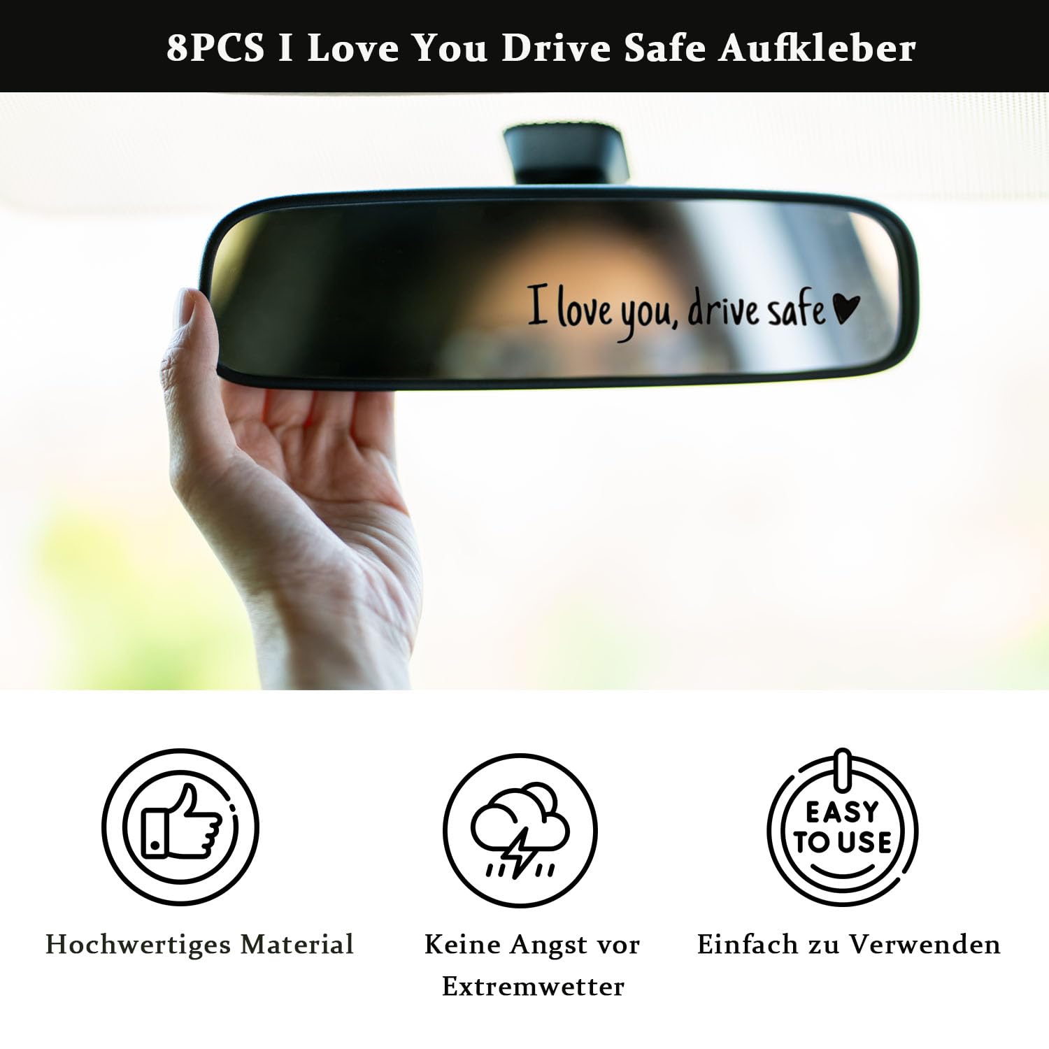 DOPENSPI 3 stuks I Love You Drive Safe Spiegel Decals, Zwarte