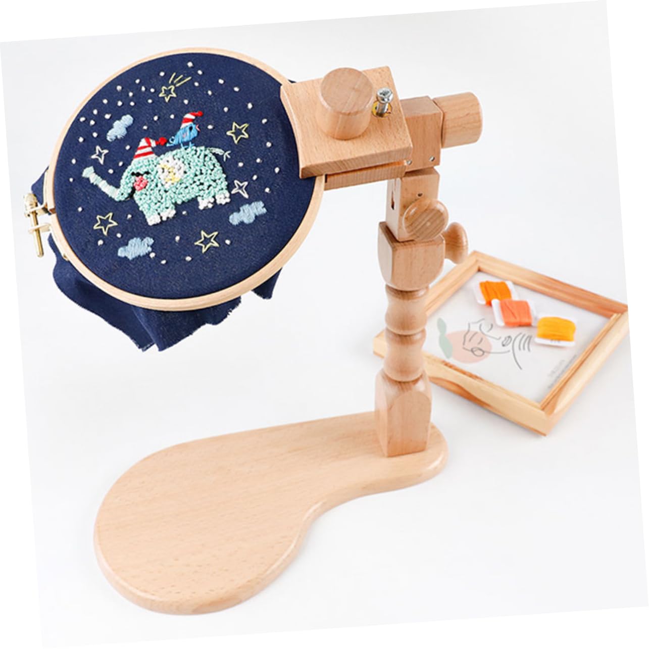 Angoily Soporte de Bordado Ajustable para Escritorio Kit de Bastidor de Bordado de Madera Maciza Giratorio para Principiantes Uso Doméstico Obsequio Adecuado Artesanal