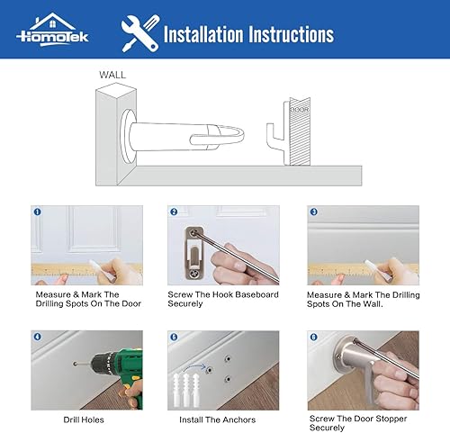 Miniatura 4 de HOMOTEK Paquete de 2 topes de gancho de pestillo resistentes, tope de soporte de puerta con amortiguador de sonido, protector de pared de goma para