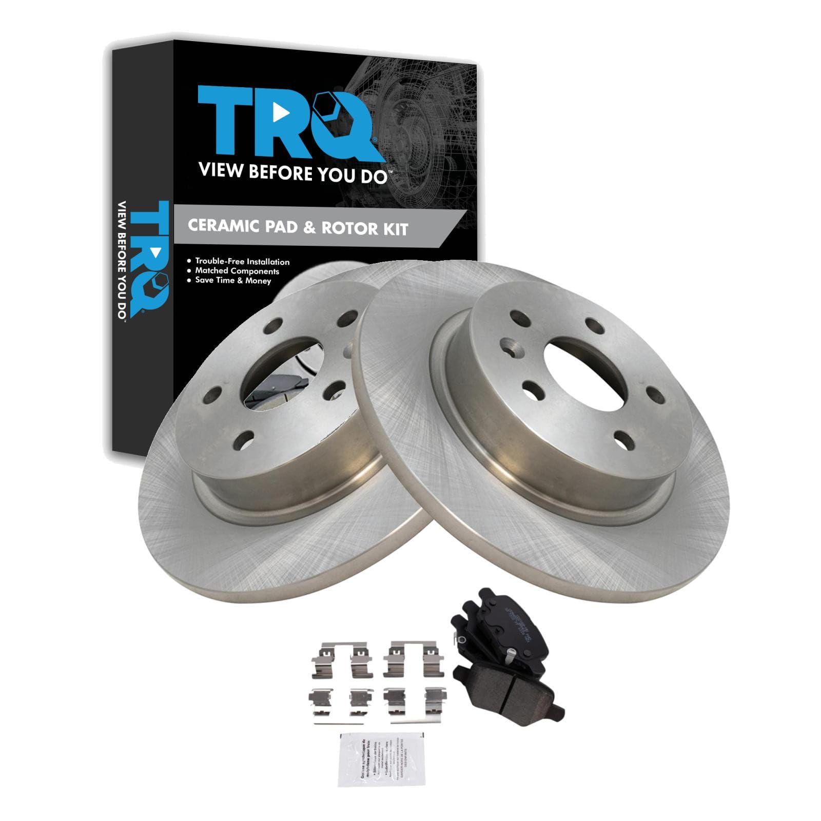 TRQ Rear Ceramic Brake Pad and Rotor Set Compatible with 2018-2021 Buick Encore, 2018-2021 Chevrolet Trax