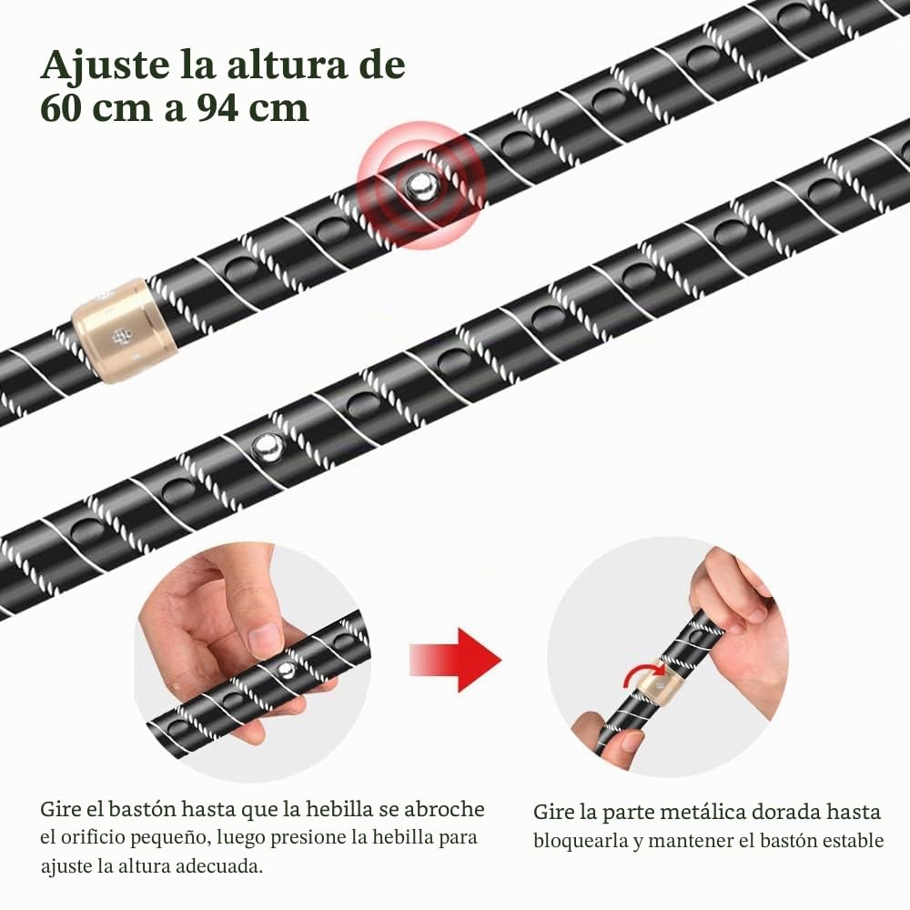 Bastón de Caminar Ajustable en Altura para Hombre y Mujer, caña de Caminar OOCOME Ajustable con luz LED y Puntas de Goma, caña de Caminar de Aluminio para Personas Mayores, Ancianos