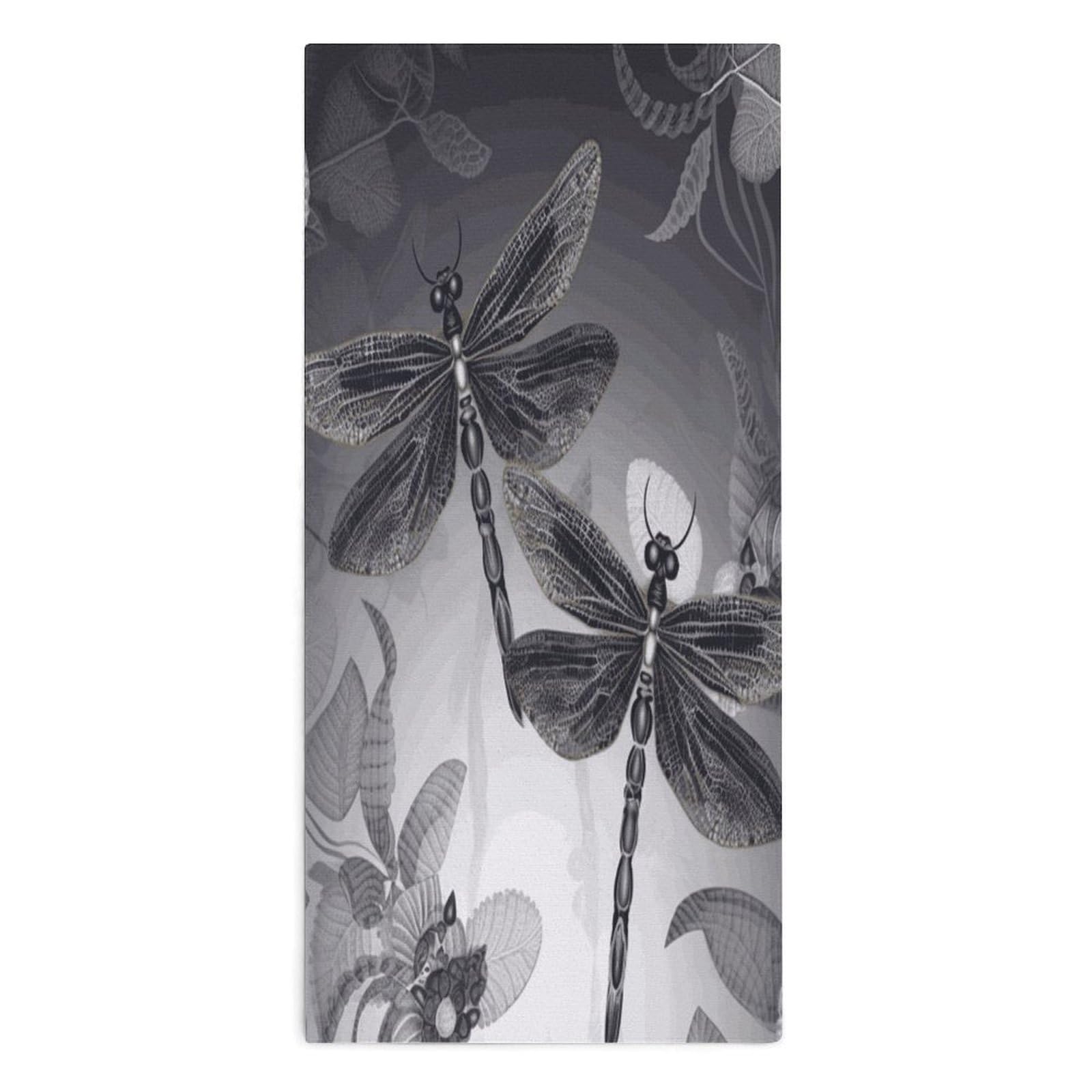 Fodpand Style Dragonflies Grey Microfiber Towels, Decorative Bath Towel Soft & Lightweight, Hand Towels Multipurpose Use For Bathroom, Pool, Gym, Spa, And Hotel Use