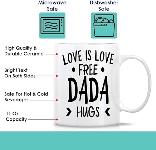 Miniatura 3 de Lgbt Acceptance Gift, Great Christmas Present for a Grandmother - Free Dada Hugs Supporters, Quote on 11 Oz White Ceramic Coffee Mug
